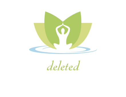 sitting person in yoga pose and lotus flower fitness logo